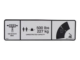1001121801 Decal, Max Cap. 500Lbs/227Kg | JLG